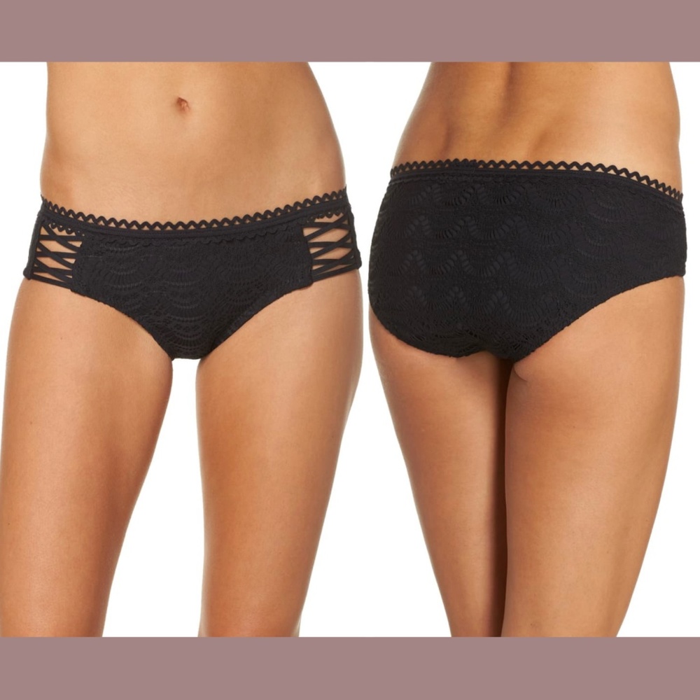 NEW Becca Lace-Up Hipster Bikini Bottoms in‎ Black [SZ Medium ]